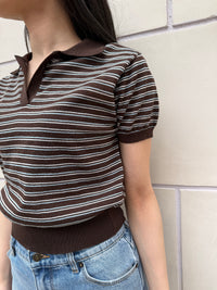 【FLEK】LINEN STRIPED COLLAR KNIT