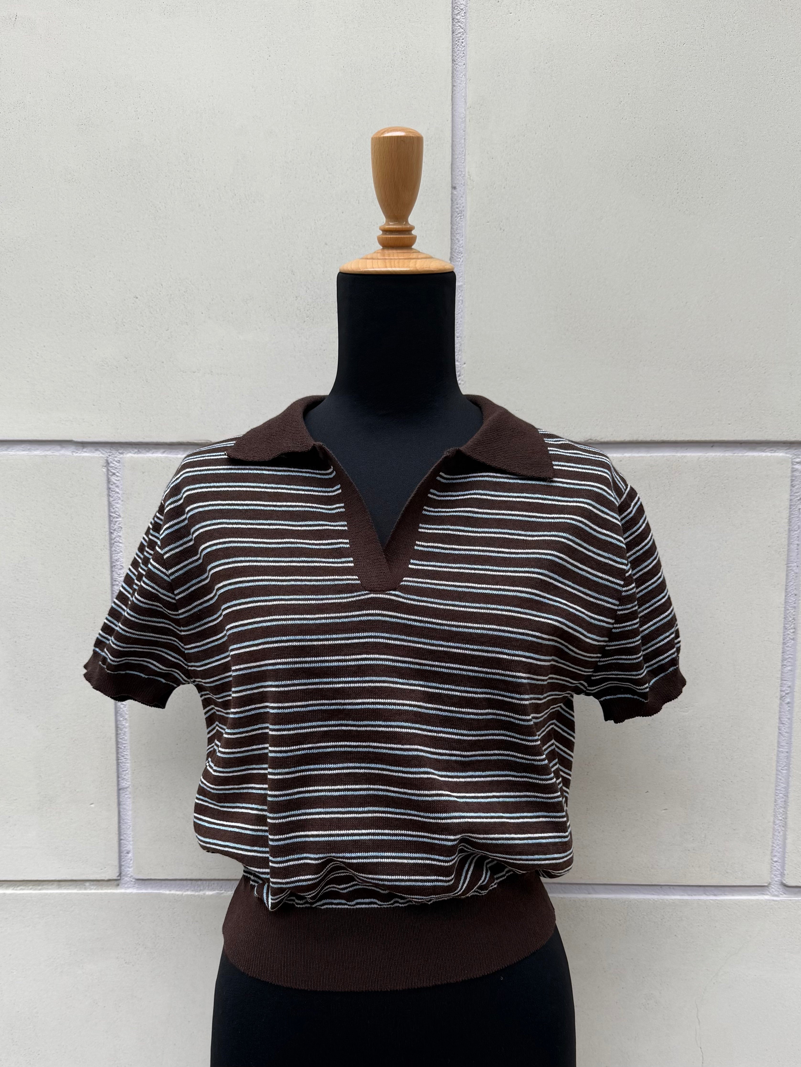 【FLEK】LINEN STRIPED COLLAR KNIT