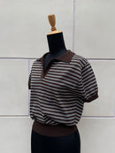 【FLEK】LINEN STRIPED COLLAR KNIT