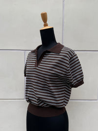 【FLEK】LINEN STRIPED COLLAR KNIT