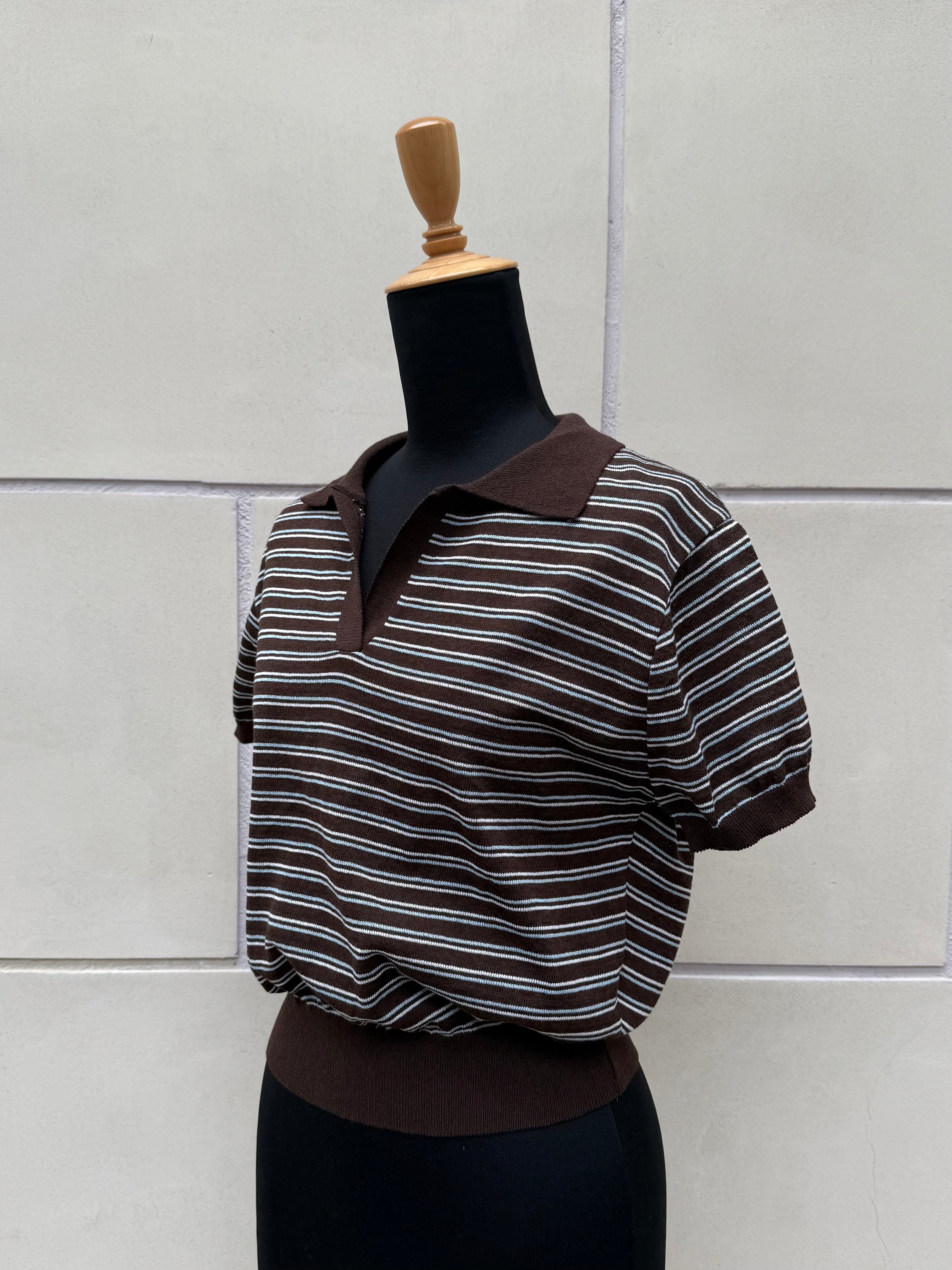 【FLEK】LINEN STRIPED COLLAR KNIT