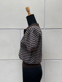 【FLEK】LINEN STRIPED COLLAR KNIT
