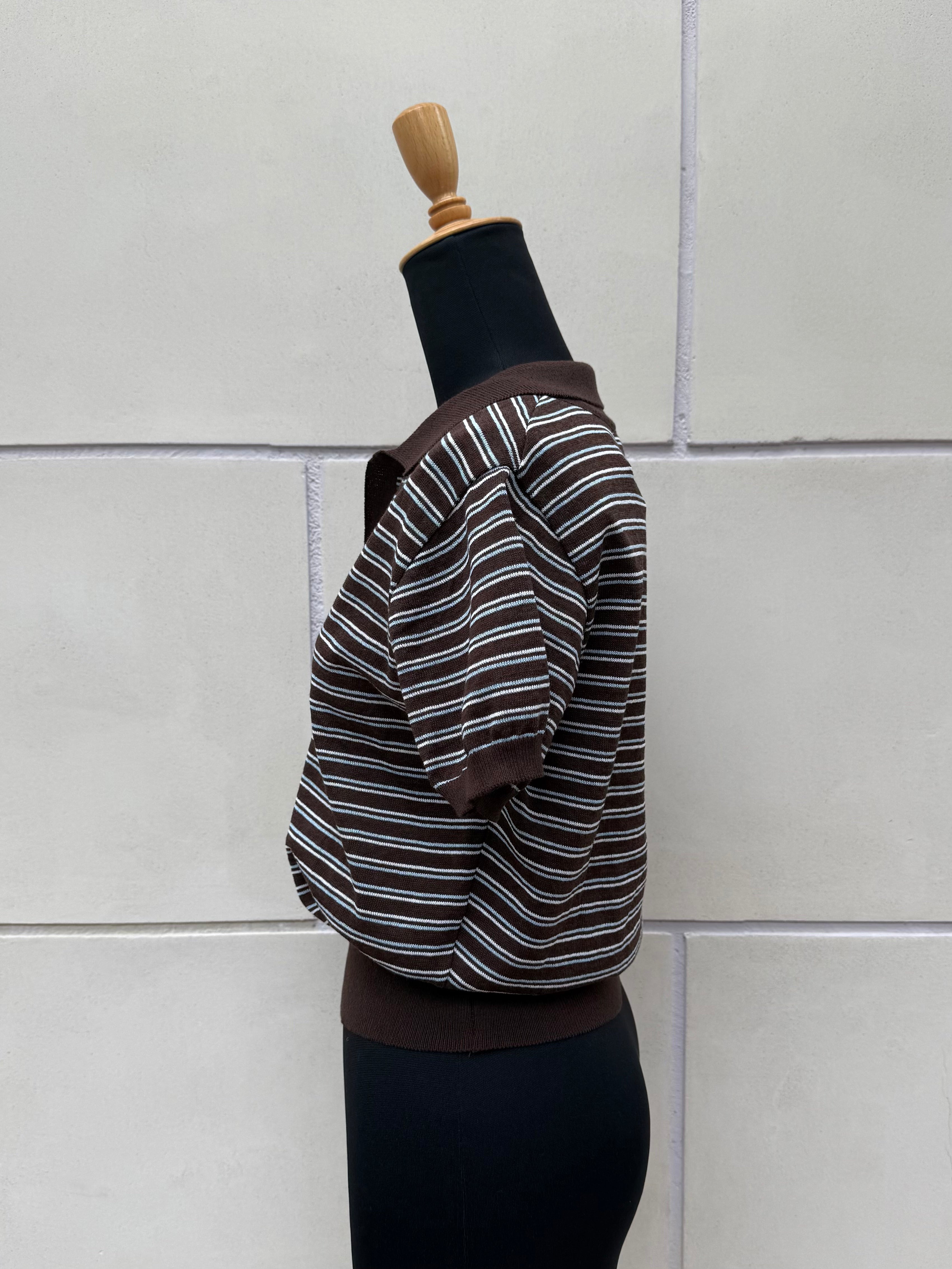 【FLEK】LINEN STRIPED COLLAR KNIT