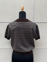 【FLEK】LINEN STRIPED COLLAR KNIT