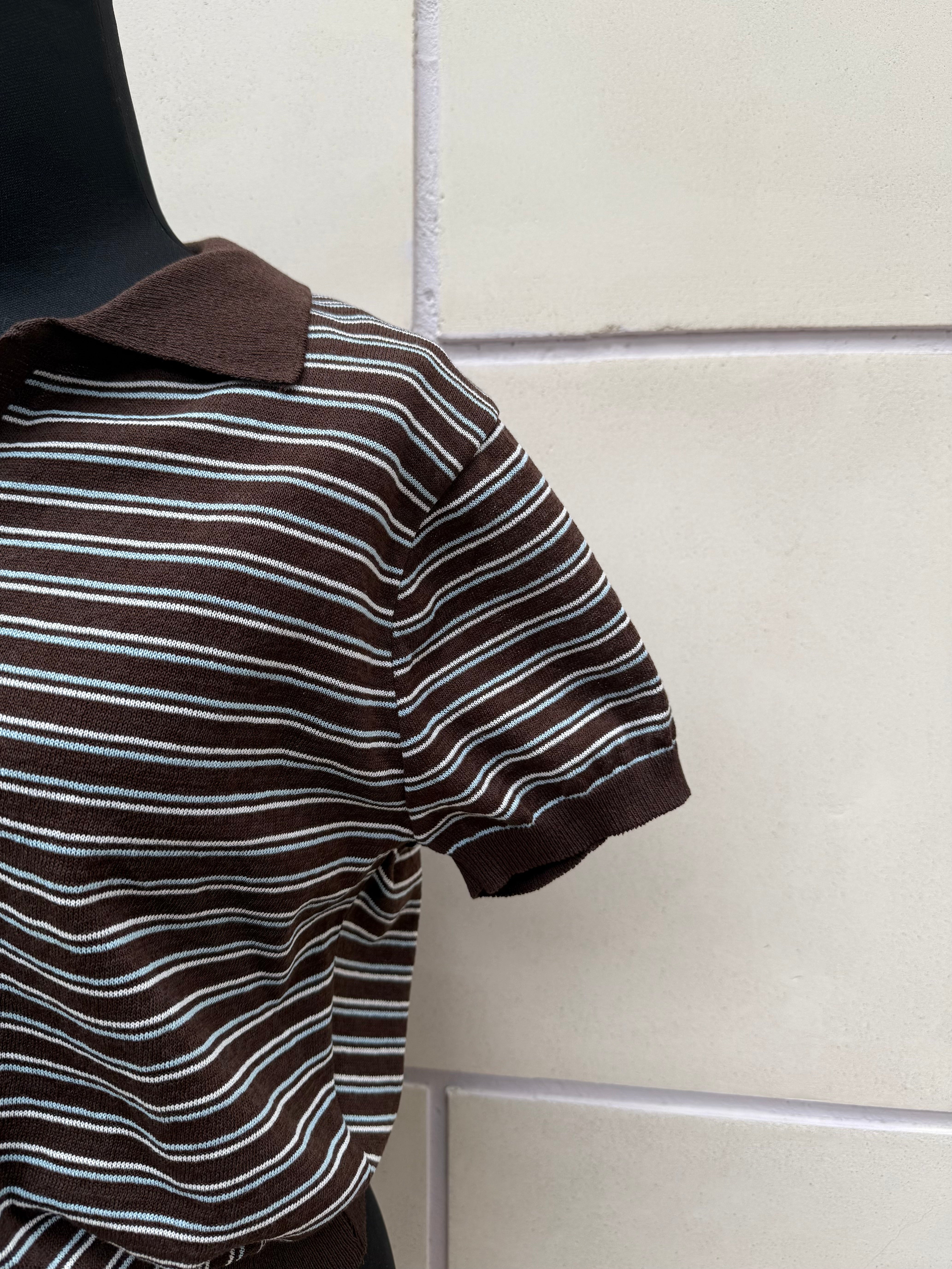 【FLEK】LINEN STRIPED COLLAR KNIT