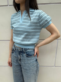 【FLEK】LINEN STRIPED COLLAR KNIT