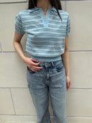 【FLEK】LINEN STRIPED COLLAR KNIT