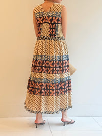 MURAL PRINT SHIRRING DRESS
