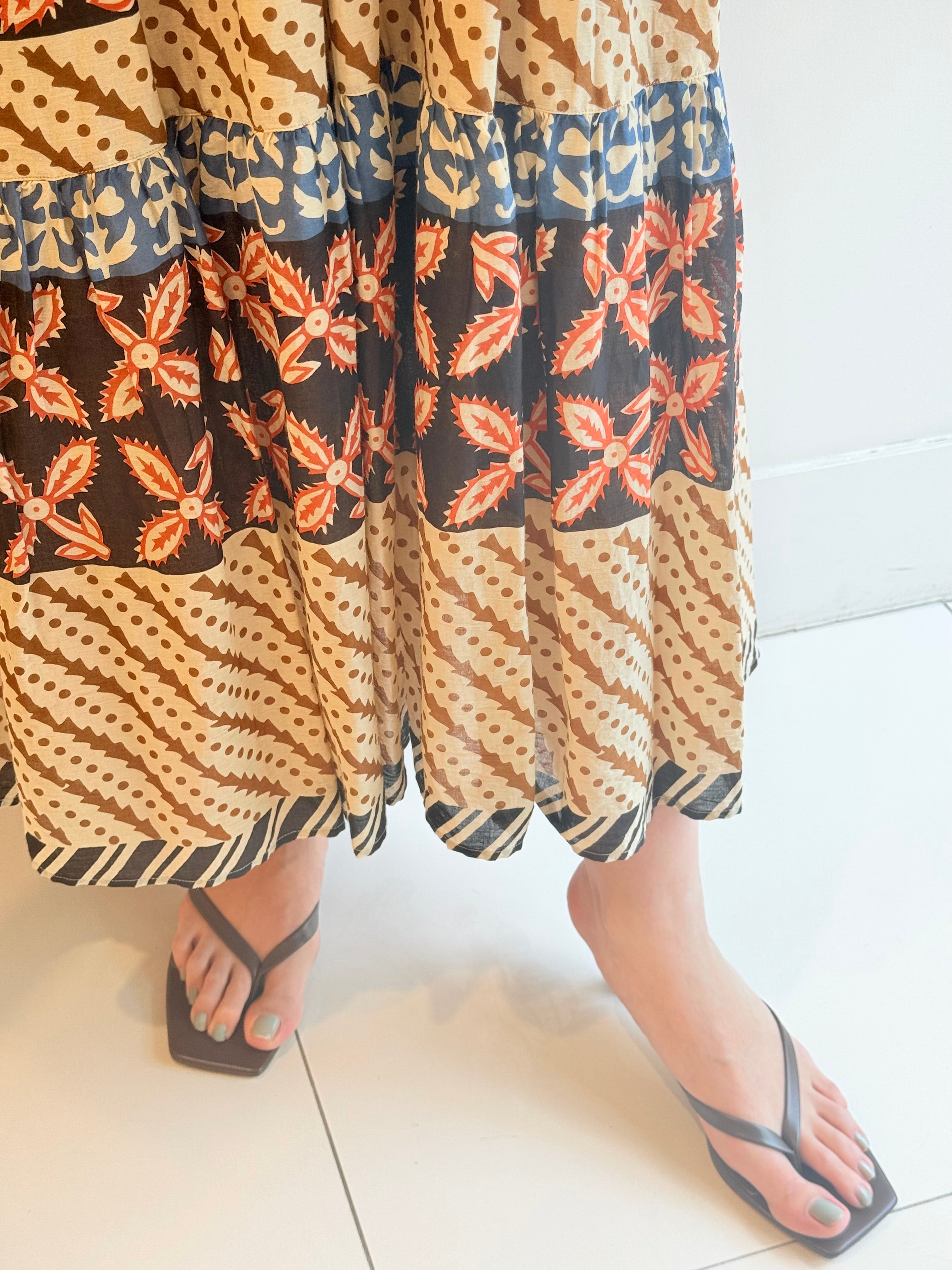 MURAL PRINT SHIRRING DRESS