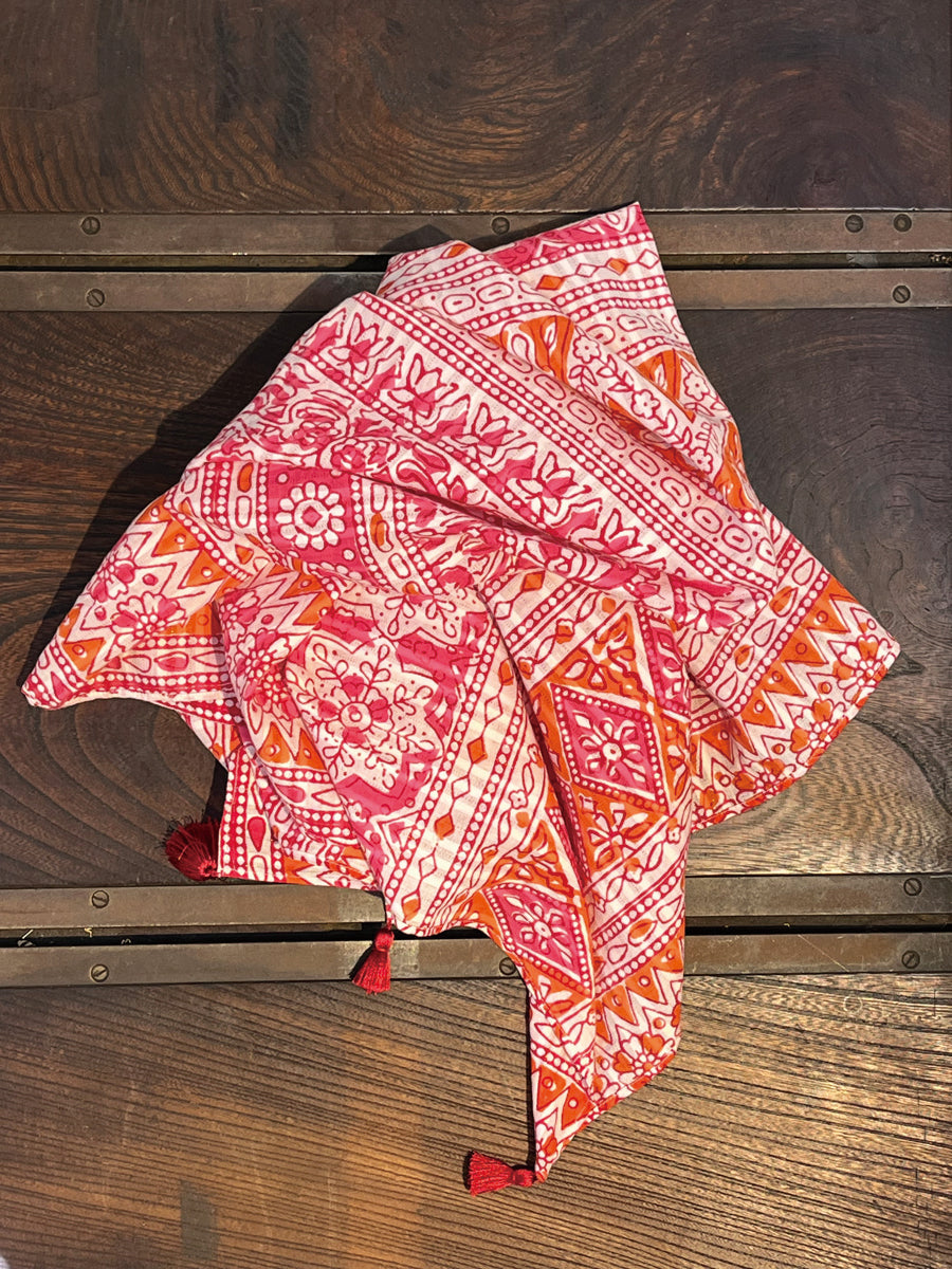 【SARA MALLIKA】COTTON LUREX BORDER PRINT SCARF
