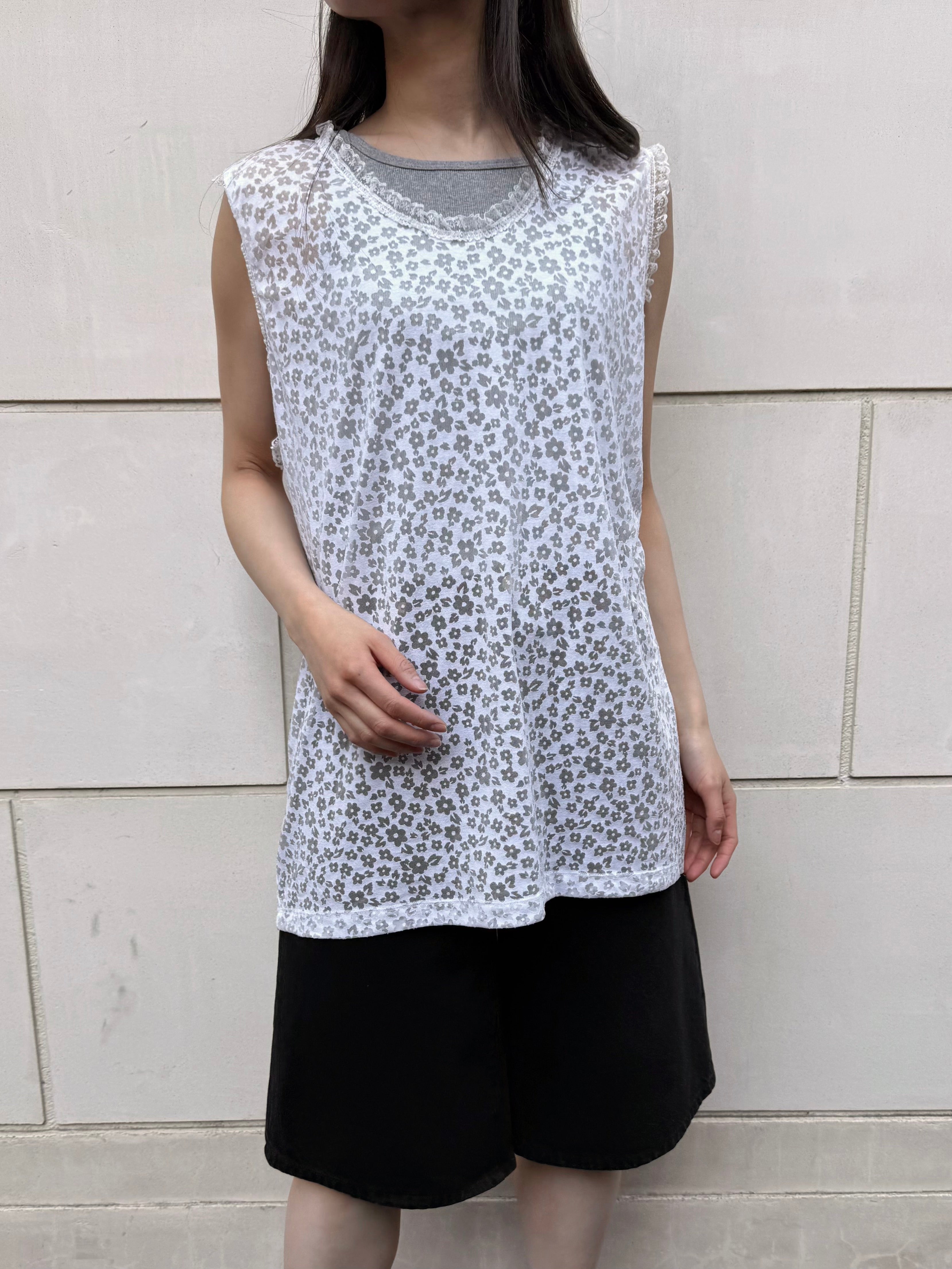 【FLEK】SHEER PATTERN LONG SLEEVELESS