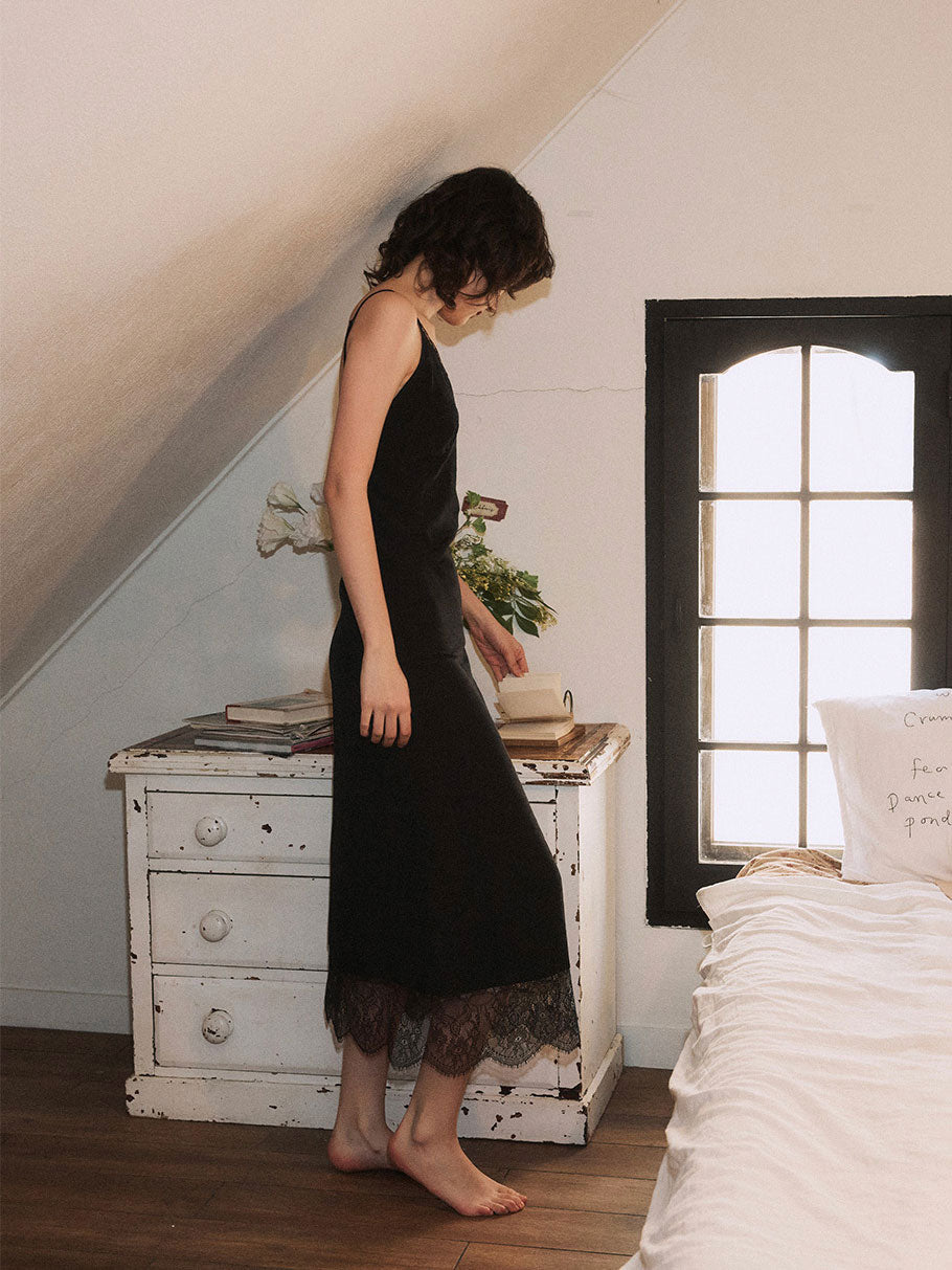 【GREEN BUTTER】SILKY JACQUARD LACE DRESS