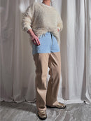 DENIM × FAKE LEATHER PANTS