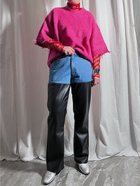 DENIM × FAKE LEATHER PANTS