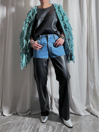 DENIM × FAKE LEATHER PANTS