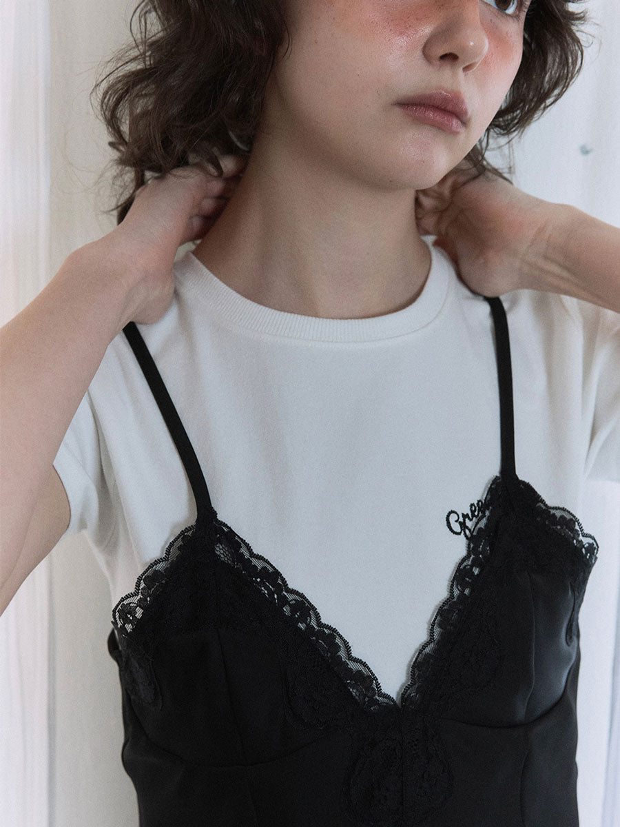 【GREEN BUTTER】SILKY LACE SLIP MINI DRESS