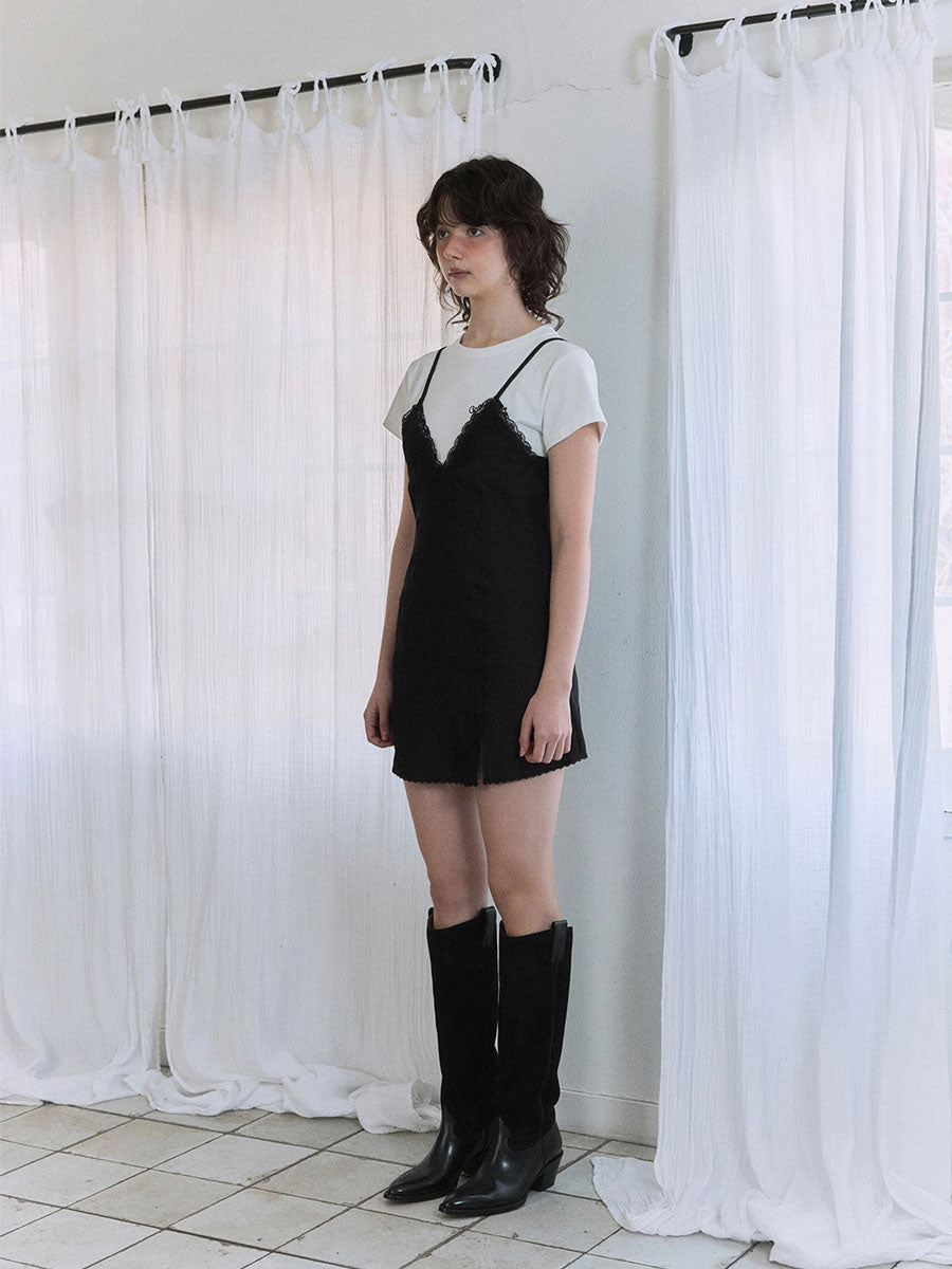 【GREEN BUTTER】SILKY LACE SLIP MINI DRESS