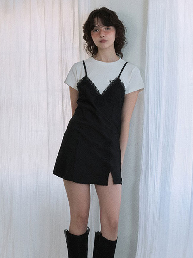 【GREEN BUTTER】SILKY LACE SLIP MINI DRESS