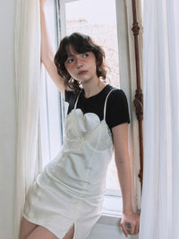 【GREEN BUTTER】SILKY LACE SLIP MINI DRESS