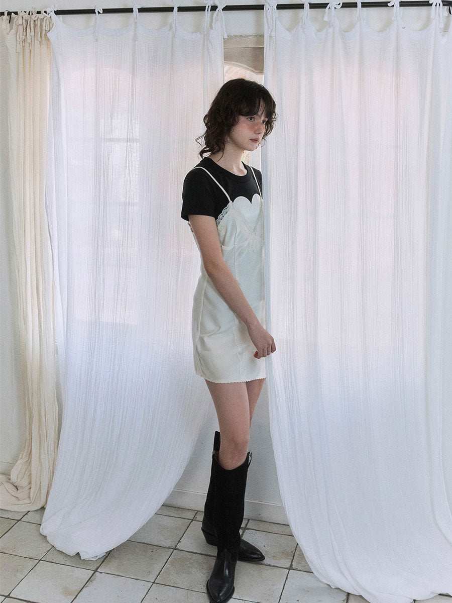 【GREEN BUTTER】SILKY LACE SLIP MINI DRESS