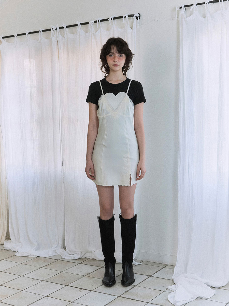 【GREEN BUTTER】SILKY LACE SLIP MINI DRESS