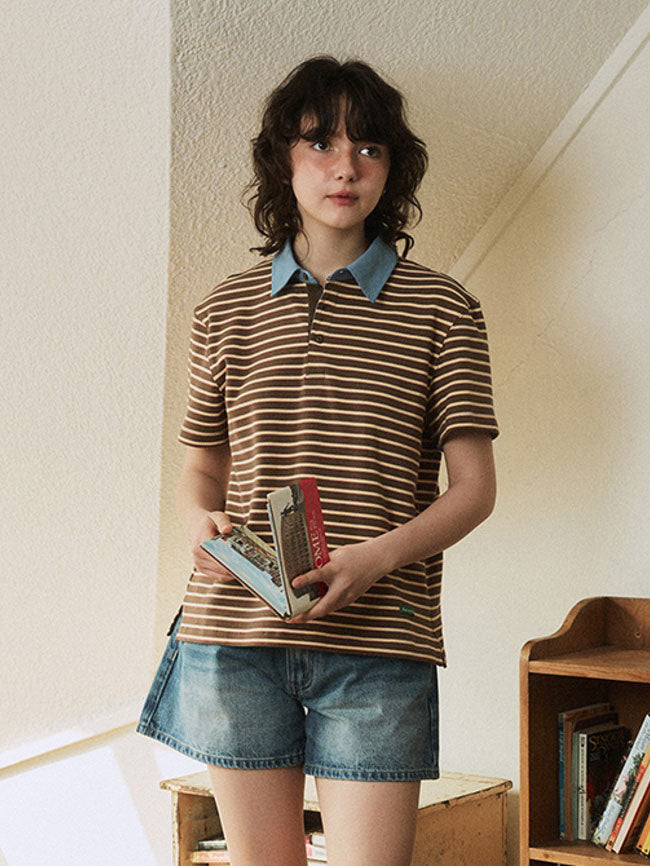 【GREEN BUTTER】STRIPE POLO TEE