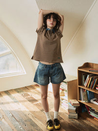 【GREEN BUTTER】STRIPE POLO TEE