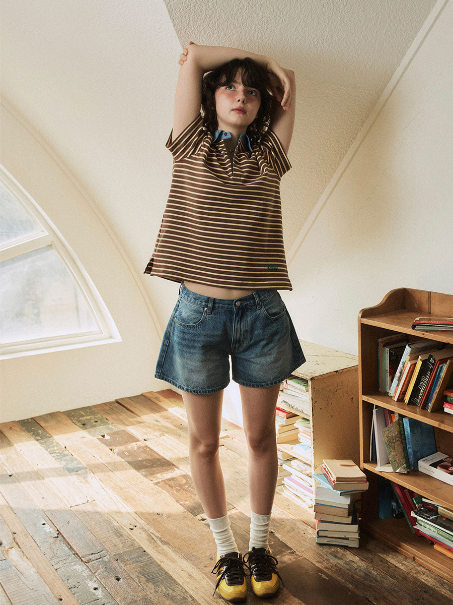 【GREEN BUTTER】STRIPE POLO TEE